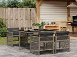 Garden Dining Set Grey PE Rattan, Powder-Coated Steel, Tempered Glass 3210896