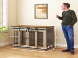 Dog Crate Furniture for Large Dogs, Double Dog Cage for Small Dogs, with Sliding Doors - Oak Tone T3398P376406