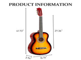 39 Inch Basswood Classical Folk Guitar Sunset Color including gig bag, spare strings, picks, capo, 59787585
