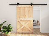 Sliding Door Natural and Black 90 x 210 cm Solid Pine Wood 3445167
