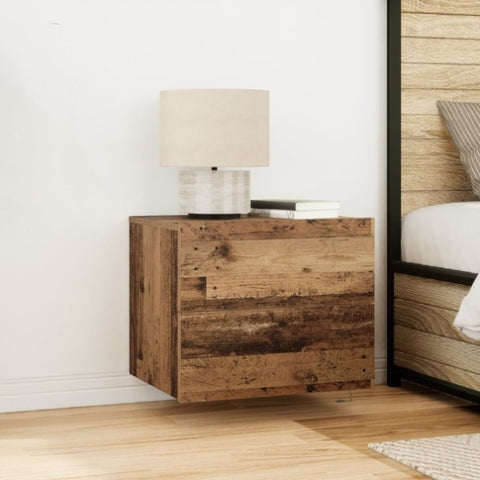 ZNTS Bedside Cabinet with LED Wall-Mounted Old Wood 50x39x41 cm 863072