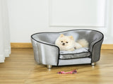 Dog Sofa Pet Chair, Kitten Bed Couch w/ Wooden Frame, Removable Cushion - Silver-Tone and Grey T3398P376493