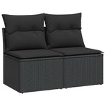 ZNTS 2 Piece Garden Sofa Set with Cushions Black Poly Rattan Acacia 3325231