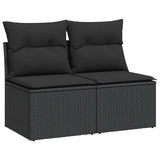 ZNTS 2 Piece Garden Sofa Set with Cushions Black Poly Rattan Acacia 3325231