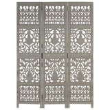 Hand Carved 3-Panel Room Divider Grey 120x165 cm Solid Mango Wood 285332