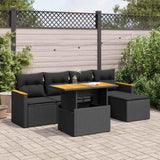 6 Piece Garden Sofa Set with Cushions Black Poly Rattan Acacia 3327471