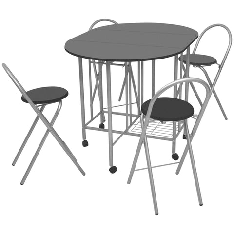 Five Piece Folding Dining Set MDF Black 243902