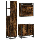 3 Piece Bathroom Furniture Set Smoked Oak Engineered Wood 3301177