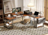 168cm Reversible L Shaped Desk, Industrial Corner Computer Desk with Adjustable Shelf and Storage T3398P329512