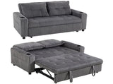 2 Seater Click Clack Sofa Bed with Pull Out Design, Corduroy Upholstery - Charcoal Grey T3398P424879