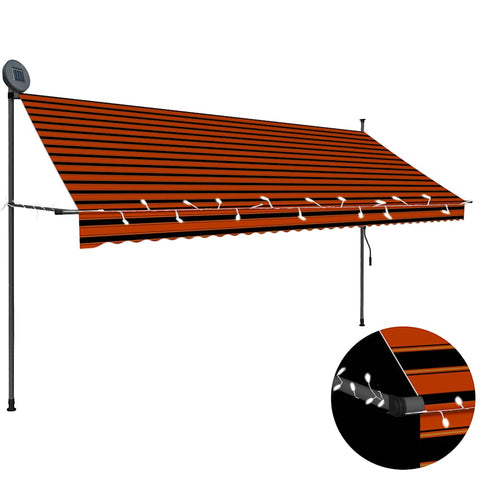 Manual Retractable Awning with LED 350 cm Orange and Brown 145881