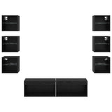 TV Cabinet with LED Strip Lights 8 pcs Black Oak Glass 3402940