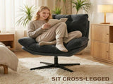Accent Chair with Footstool, Swivel Lounge Chair with Chenille Upholstery, Metal Base, Dark Grey T3398P554106