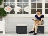 Set of 2 Rattan Storage Ottoman, Outdoor Footstool with Removable Cushions, Garden Storage Seat for T3398P323784