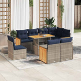 9 Piece Garden Sofa Set with Cushions Grey Poly Rattan Acacia 3327729