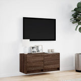 TV Wall Cabinet with LED Lights Brown Oak 80x31x35 cm 852361