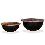 245257 Coffee Table Set 2 Pieces Solid Reclaimed Wood Black Bowl Shape