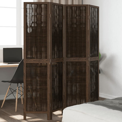 ZNTS Room Divider 4 Panels Dark Brown Solid Wood Paulownia 358658