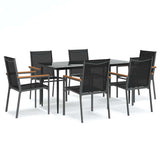 7 Piece Garden Dining Set Black Textilene and Steel 3187038