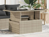 Garden Table with Glass Top Light Grey 100x55x73 cm Poly Rattan 366183