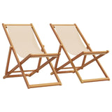 ZNTS Folding Beach Chairs 2 pcs Beige Fabric and Solid Wood 3214498