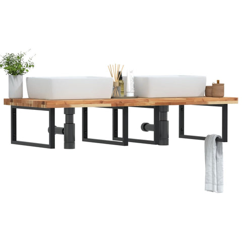 Basin Shelf Wall Mounted Steel and Solid Wood Acacia 3302945
