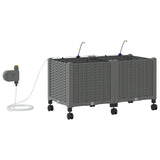 Garden Planter with Irrigation&Wheels 2 pcs Light Grey PP 3422997