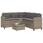 ZNTS Garden Sofa with Table and Cushions L-Shaped Grey Poly Rattan 369041