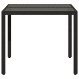 Garden Table with Glass Top Black 90x90x75 cm Poly Rattan 365525