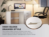 Computer Desk with Drawers, Dressing Table, High Gloss Home Office Writing Workstation, White T3398P343290