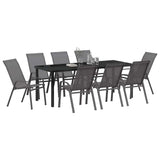 Garden Dining Set 9 pcs Grey and Black Powder-coated Steel 3379127