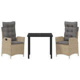 Garden Dining Set with Cushion 3 pcs Beige Poly Rattan 3380512