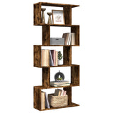 Room Divider Bookcase 5-Tier Smoked Oak 70x24x161 cm Engineered Wood 858097