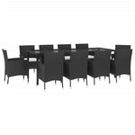 ZNTS 11 Piece Garden Dining Set with Cushions Black Poly Rattan 3187457