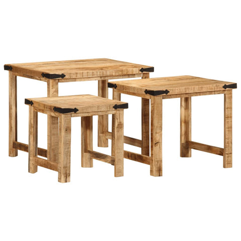 ZNTS Nesting Side Tables 3 pcs Solid Rough Wood Mango 376040