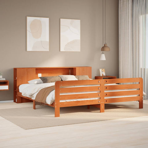 ZNTS Bed Frame without Mattress Wax Brown 200x200 cm Solid Wood Pine 3309892