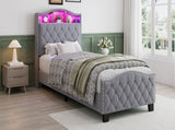 Upholstered Bed, 3FT single bed 90x190cm, Storage Bed, Soft backrest,With bed slats, With LED light N604P433669G