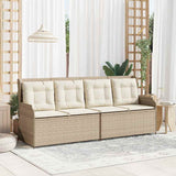 Garden Bench with Cushion Black and Cream White Poly Rattan 3394444