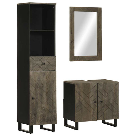 ZNTS 3 Piece Bathroom Furniture Set Black Solid Wood Mango 3310001