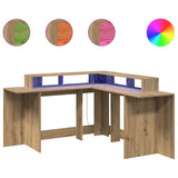 Desk with LED Lights Artisian Oak 152x152x91 cm Engineered Wood 3309464