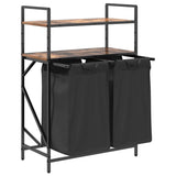 Laundry Basket 2 Compartments with Shelves Smoked Oak 859087