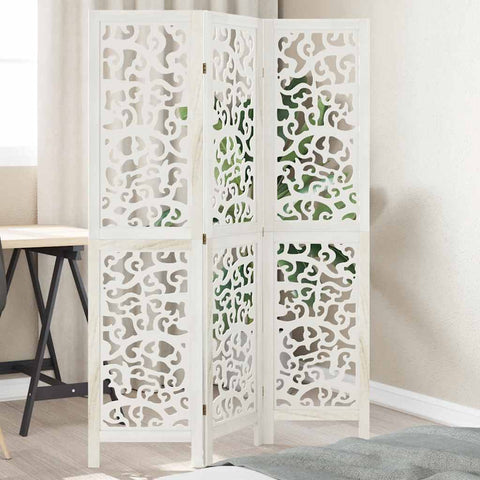 Room Divider 3 Panels White Solid Wood Paulownia 358733