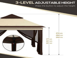 3 x 3 Pop Up Gazebo, Height Adjustable Instant Event Shelter with Netting and Carrying Bag, Beige T3398P314111