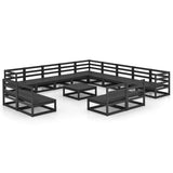 ZNTS 14 Piece Garden Lounge Set Black Solid Pinewood 3075913