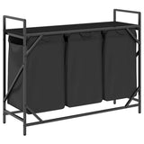 Laundry Basket 3 Compartments with Shelf Black Oak 859060