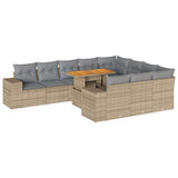 10 Piece Garden Sofa Set with Cushions Beige Poly Rattan Acacia 3327426