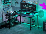 Reversible 'L' LED Light Gaming/Work Desk - Black T3398P343446