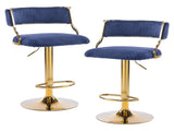 2pcs Blue Corduroy Swivel Bar Stools with Gold Plated Trumpet Base and Height Adjustable Gas Lift 52678700