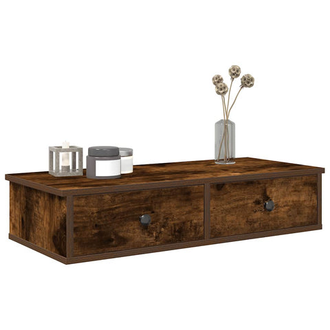 ZNTS Wall Shelf with Drawers Smoked Oak 80x31x17 cm Engineered Wood 859954