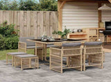 9 Piece Garden Dining Set with Cushions Mix Beige Poly Rattan 3211680